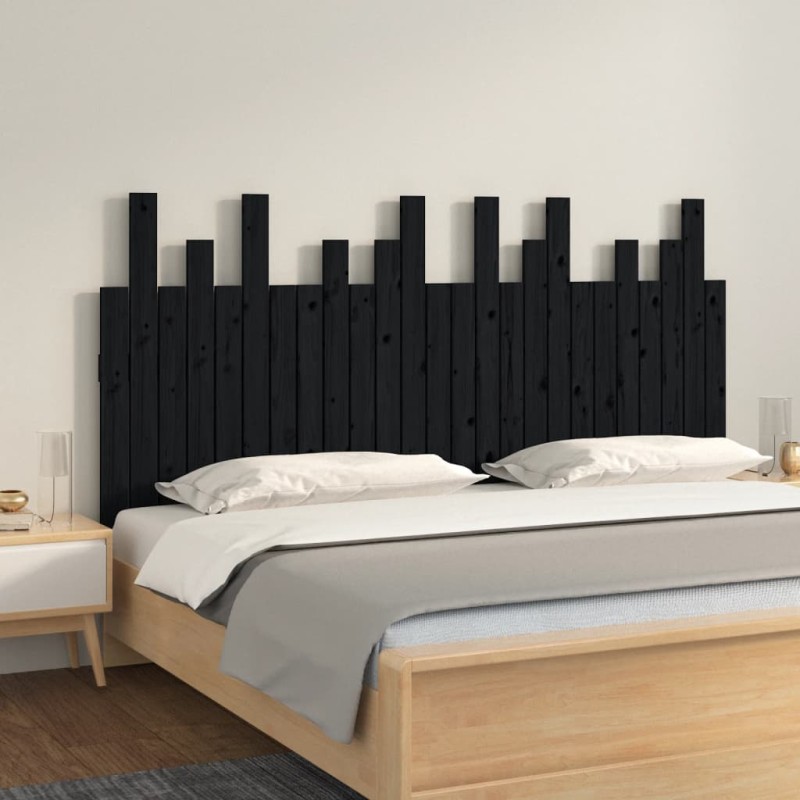 vidaXL Cabecero de cama de pared madera maciza pino negro 159,5x3x80cm