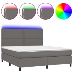 vidaXL Cama box spring colchón y LED cuero sintético gris 160x200 cm