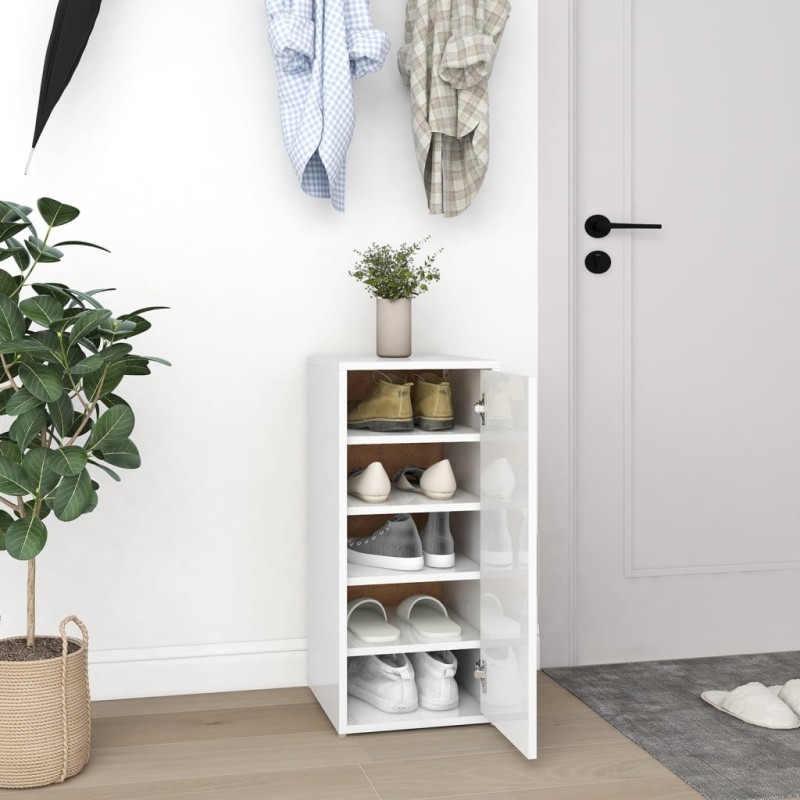 vidaXL Mueble zapatero madera contrachapada blanco brillo 32x35x70 cm vidaXL Mueble zapatero madera contrachapada blanco brillo 32x35x70 cm