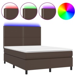 vidaXL Cama box spring colchón y LED cuero sintético marrón 140x200 cm