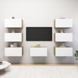 vidaXL Muebles de salón 7 piezas blanco y roble Sonoma 30,5x30x60 cm