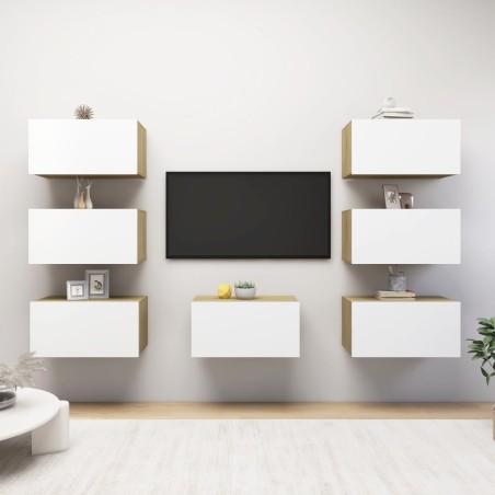 vidaXL Muebles de salón 7 piezas blanco y roble Sonoma 30,5x30x60 cm