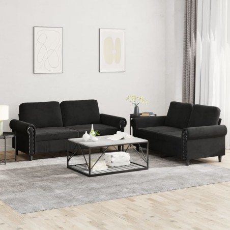 vidaXL Juego de sofás con cojines 2 piezas terciopelo negro