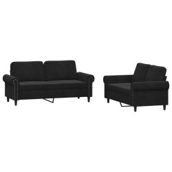 vidaXL Juego de sofás con cojines 2 piezas terciopelo negro