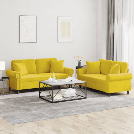 vidaXL Juego de sofás con cojines 2 piezas terciopelo amarillo