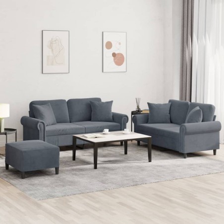 vidaXL Juego de sofás con cojines 3 piezas terciopelo gris oscuro