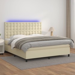 vidaXL Cama box spring colchón y LED cuero sintético crema 180x200 cm