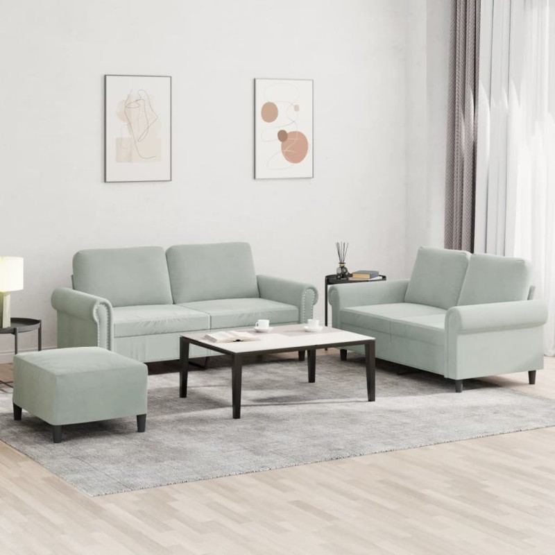 vidaXL Juego de sofás con cojines 3 piezas terciopelo gris claro vidaXL Juego de sofás con cojines 3 piezas terciopelo gris claro