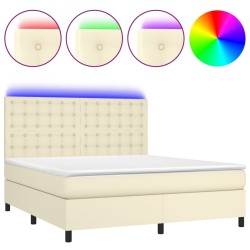 vidaXL Cama box spring colchón y LED cuero sintético crema 180x200 cm