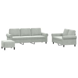 vidaXL Juego de sofás con cojines 3 piezas terciopelo gris claro