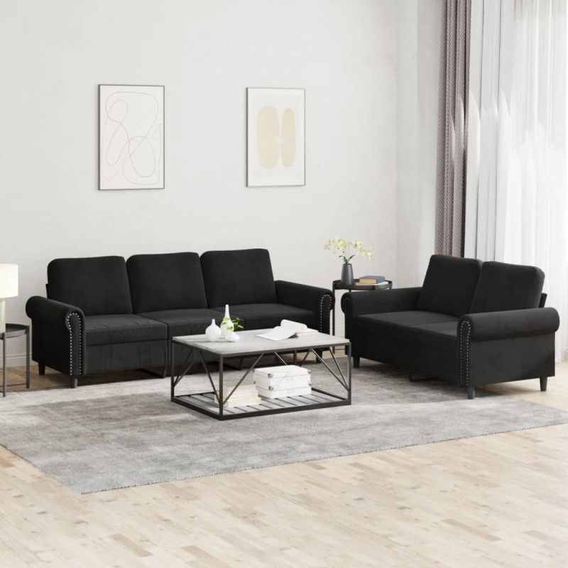vidaXL Juego de sofás con cojines 2 piezas terciopelo negro vidaXL Juego de sofás con cojines 2 piezas terciopelo negro