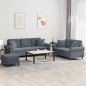 vidaXL Juego de sofás con cojines 3 piezas terciopelo gris oscuro