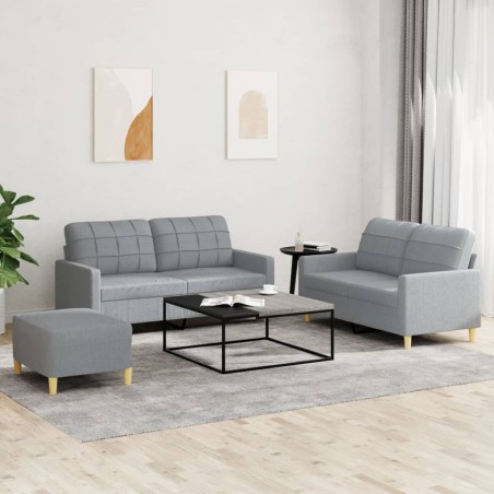 vidaXL Juego de sofás con cojines 3 piezas tela gris claro