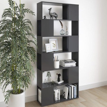 vidaXL Librería separador madera contrachapada gris brillo 80x24x186cm