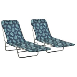vidaXL Tumbonas plegables 2 unidades acero y tela estampado de hojas