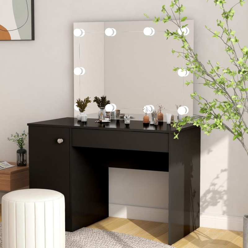 vidaXL Tocador de maquillaje con luces LED MDF negro 110x55x145 cm vidaXL Tocador de maquillaje con luces LED MDF negro 110x55x145 cm