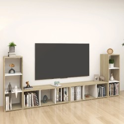 vidaXL Muebles de salón 4 pzas madera ingeniería blanco y roble Sonoma