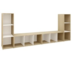 vidaXL Muebles de salón 4 pzas madera ingeniería blanco y roble Sonoma