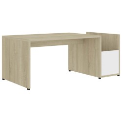 vidaXL Mesa de centro madera contrachapada blanco y roble 90x45x35 cm
