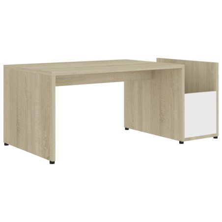 vidaXL Mesa de centro madera contrachapada blanco y roble 90x45x35 cm