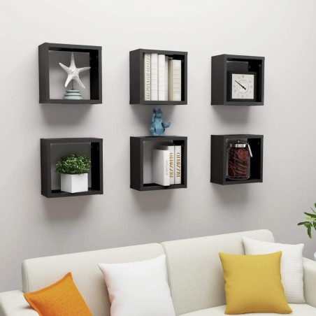 vidaXL Estante cubo pared 6 uds negro 30x15x30 cm