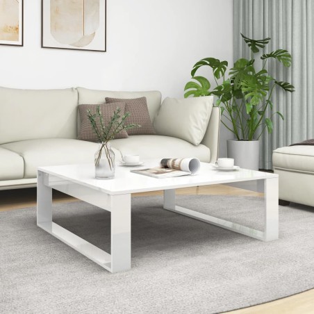 vidaXL Mesa de centro madera contrachapada blanco brillo 100x100x35 cm