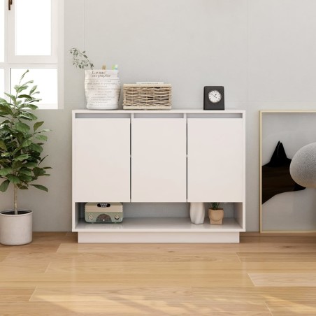 vidaXL Aparador de madera contrachapada blanco brillante 97x31x75 cm