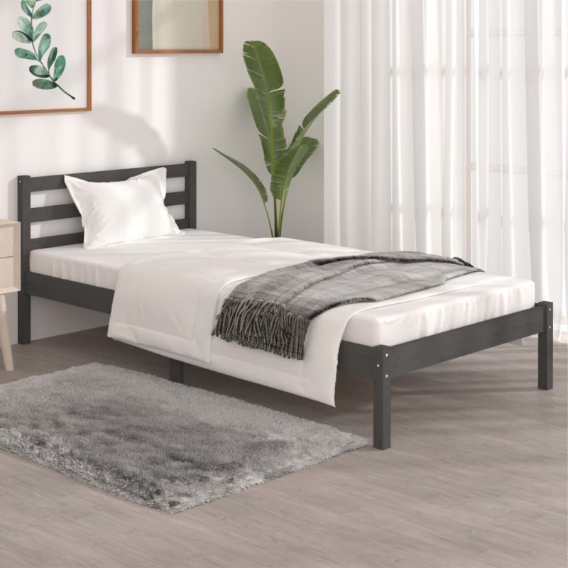 vidaXL Estructura de cama madera maciza de pino gris 90x190 cm
