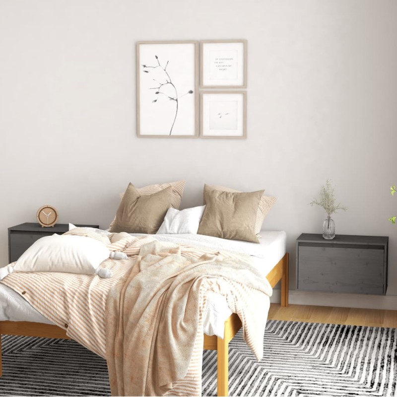 vidaXL Armario de pared 2 uds madera maciza de pino gris 60x30x35 cm