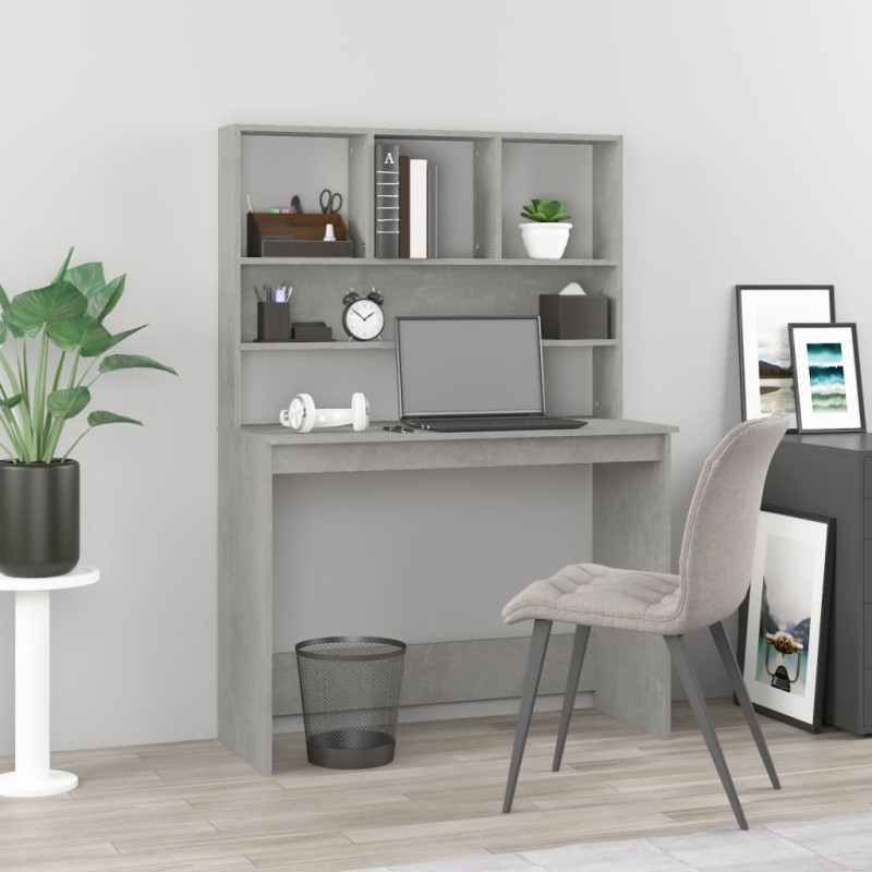 vidaXL Escritorio de estantes contrachapada gris hormigón 102x45x148cm vidaXL Escritorio de estantes contrachapada gris hormigón 102x45x148cm