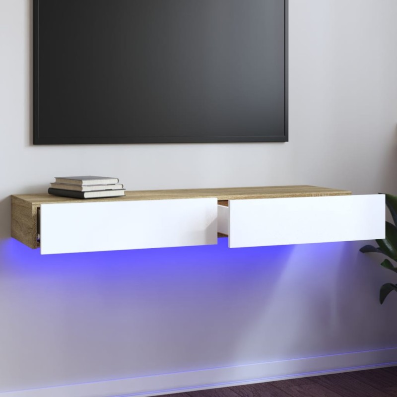 vidaXL Mueble de TV con luces LED blanco y roble Sonoma 120x35x15,5 cm vidaXL Mueble de TV con luces LED blanco y roble Sonoma 120x35x15,5 cm