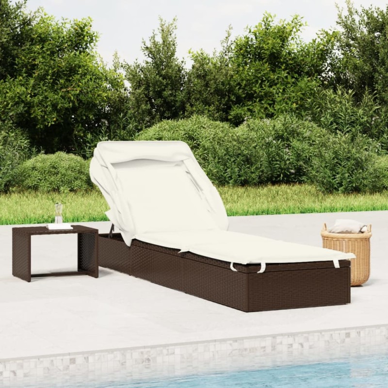 vidaXL Tumbona con toldo plegable ratán sintético marrón 213x63x97cm vidaXL Tumbona con toldo plegable ratán sintético marrón 213x63x97cm