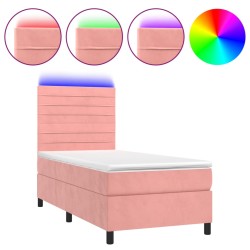 vidaXL Cama box spring colchón y LED terciopelo rosa 100x200 cm