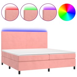 vidaXL Cama box spring colchón y LED terciopelo rosa 200x200 cm