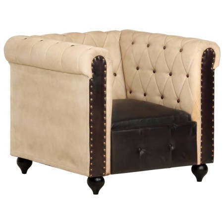 vidaXL Sillón Chesterfield de cuero auténtico marrón