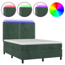 vidaXL Cama box spring colchón y LED terciopelo verde oscuro 140x200cm