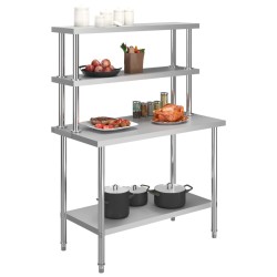 vidaXL Mesa de trabajo de cocina con estante acero inox 120x60x150 cm