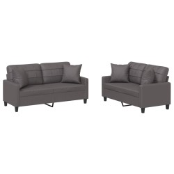 vidaXL Juego de sofás con cojines 2 piezas cuero sintético gris