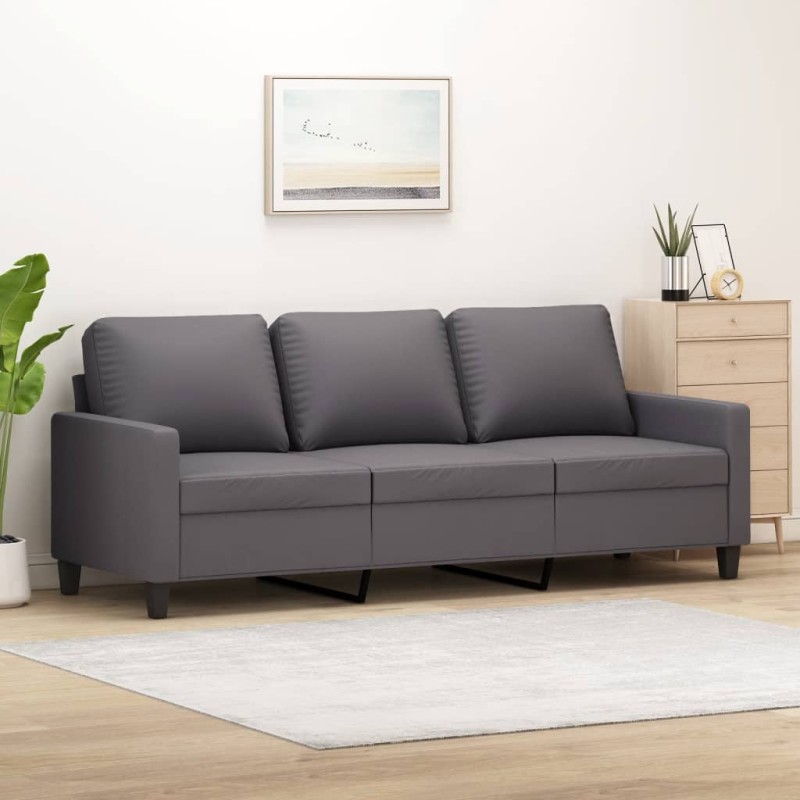 vidaXL Sofá de 3 plazas de cuero sintético gris 180 cm vidaXL Sofá de 3 plazas de cuero sintético gris 180 cm