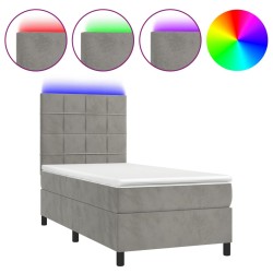 vidaXL Cama box spring colchón y LED terciopelo gris claro 100x200 cm