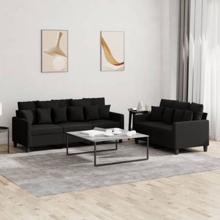 vidaXL Juego de sofás con cojines 2 piezas tela negro