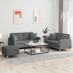 vidaXL Juego de sofás con cojines 3 piezas tela gris oscuro