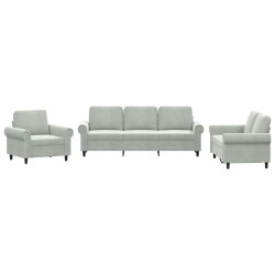vidaXL Juego de sofás con cojines 3 piezas terciopelo gris claro