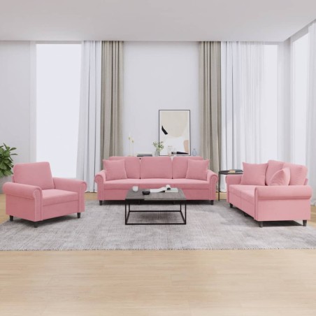 vidaXL Juego de sofás con cojines 3 piezas terciopelo rosa