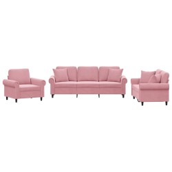vidaXL Juego de sofás con cojines 3 piezas terciopelo rosa