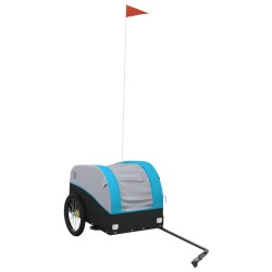 vidaXL Remolque para bicicleta hierro negro y azul 30 kg