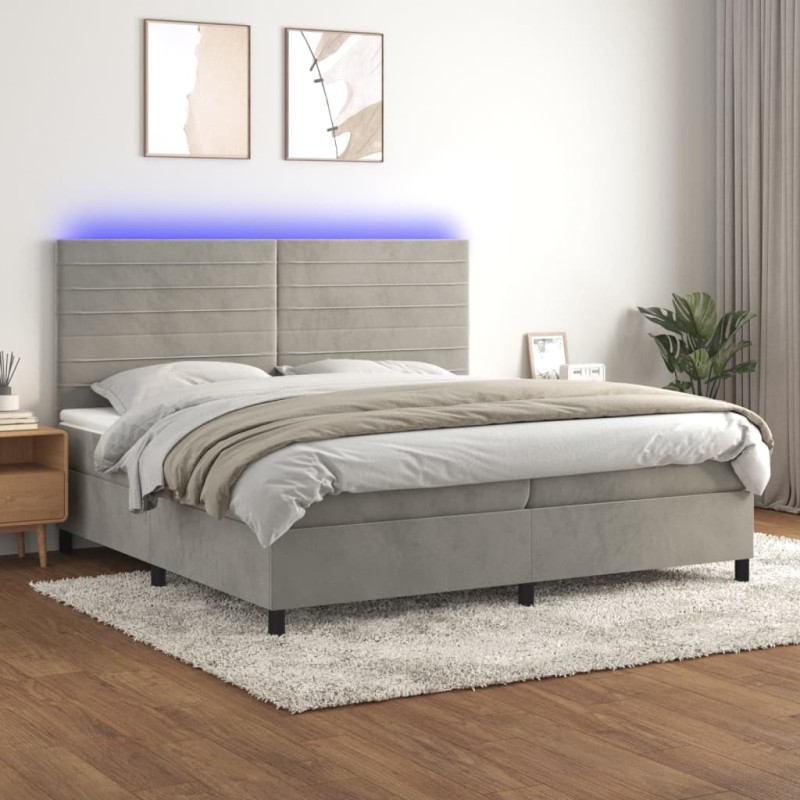 vidaXL Cama box spring colchón y LED terciopelo gris claro 200x200 cm vidaXL Cama box spring colchón y LED terciopelo gris claro 200x200 cm