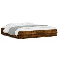 vidaXL Cama con cajones madera de ingeniería roble ahumado 160x200 cm