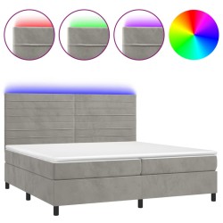 vidaXL Cama box spring colchón y LED terciopelo gris claro 200x200 cm