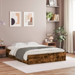 vidaXL Cama con cajones madera de ingeniería roble ahumado 140x200 cm